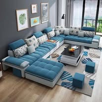 Nepal Furniture - Pokhara showroom - blue L-shape sofa
